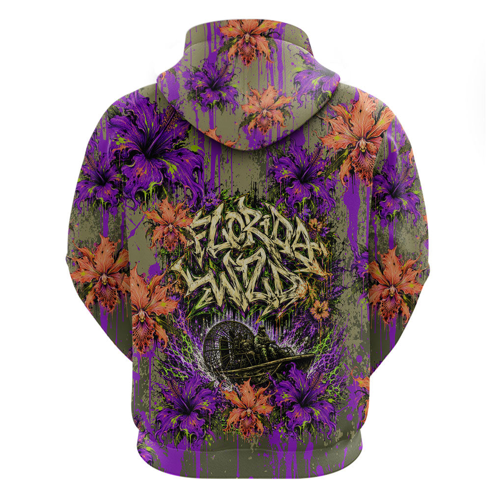 Florida Gator Wild Airboat Hoodie Tropical Hibiscus Floral Graffiti Paint Splatter Art