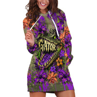 Florida Gator Wild Airboat Hoodie Dress Tropical Hibiscus Floral Graffiti Paint Splatter Art