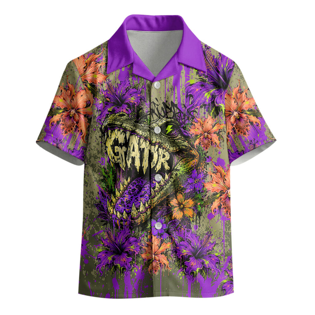 Florida Gator Wild Airboat Kid Hawaiian Shirt Tropical Hibiscus Floral Graffiti Paint Splatter Art