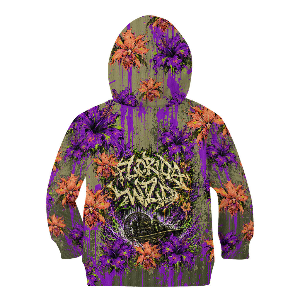 Florida Gator Wild Airboat Kid Hoodie Tropical Hibiscus Floral Graffiti Paint Splatter Art