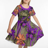 Florida Gator Wild Airboat Kid Short Sleeve Dress Tropical Hibiscus Floral Graffiti Paint Splatter Art
