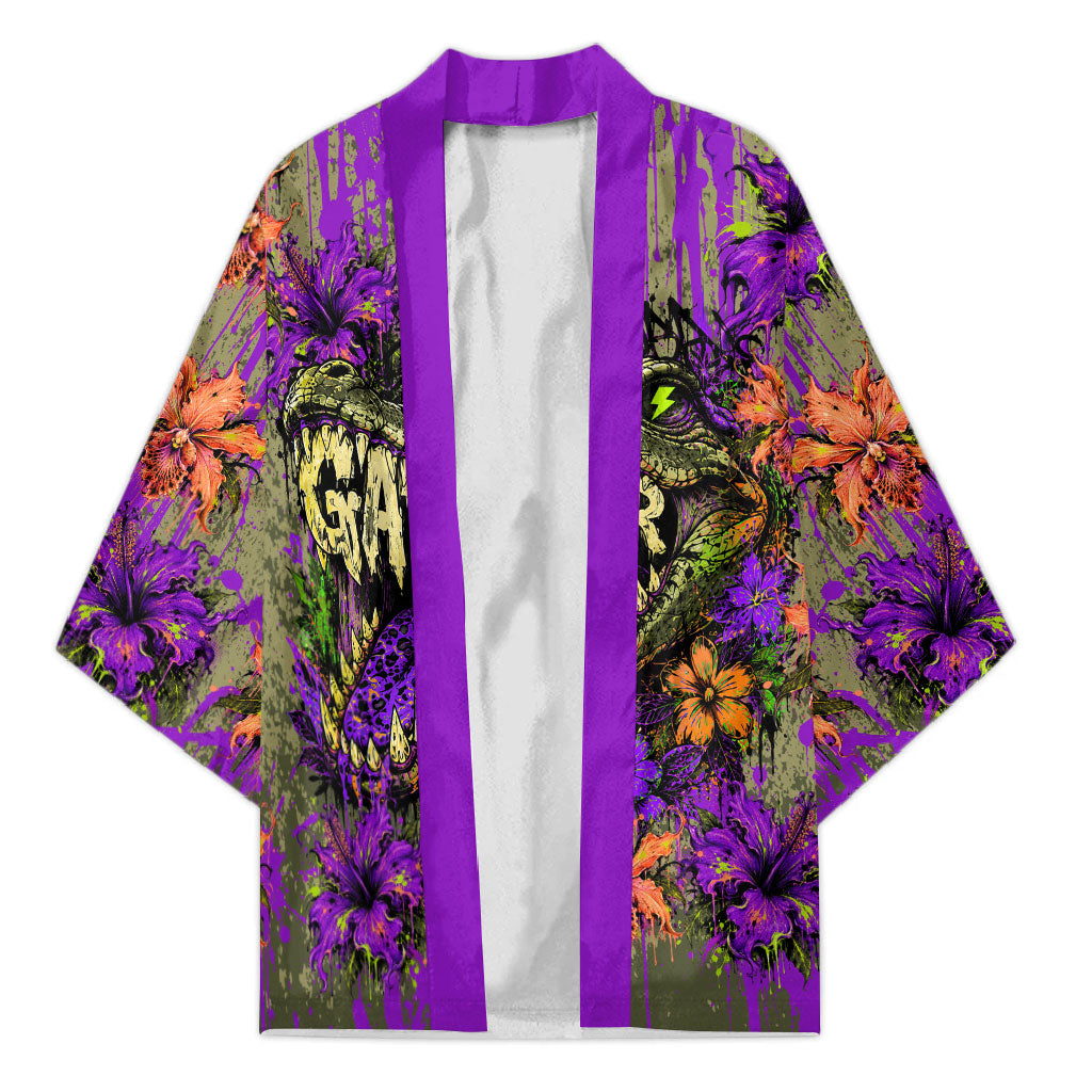 Florida Gator Wild Airboat Kimono Tropical Hibiscus Floral Graffiti Paint Splatter Art