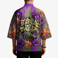 Florida Gator Wild Airboat Kimono Tropical Hibiscus Floral Graffiti Paint Splatter Art