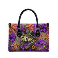 Florida Gator Wild Airboat Leather Bag Tropical Hibiscus Floral Graffiti Paint Splatter Art