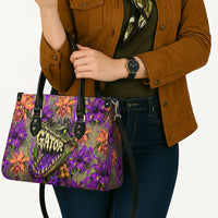 Florida Gator Wild Airboat Leather Bag Tropical Hibiscus Floral Graffiti Paint Splatter Art