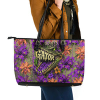 Florida Gator Wild Airboat Leather Tote Bag Tropical Hibiscus Floral Graffiti Paint Splatter Art