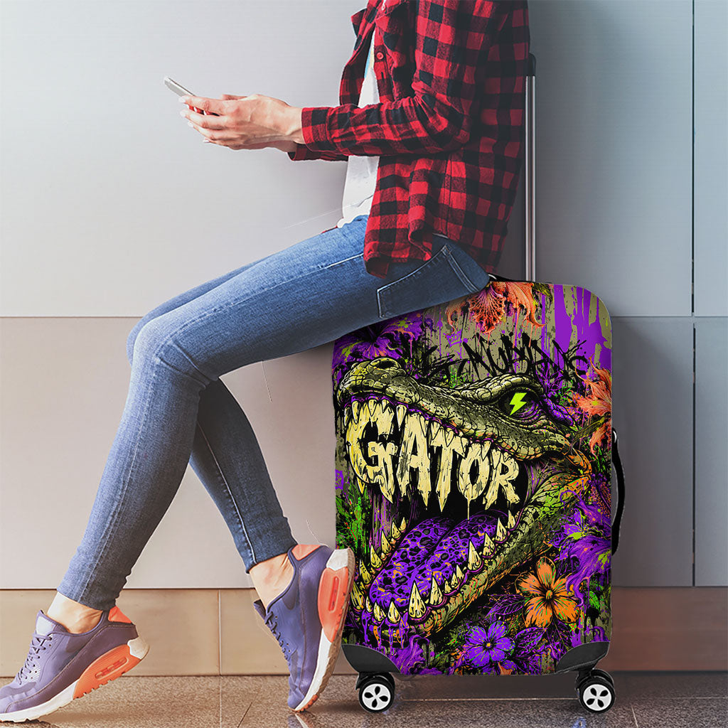 Florida Gator Wild Airboat Luggage Cover Tropical Hibiscus Floral Graffiti Paint Splatter Art