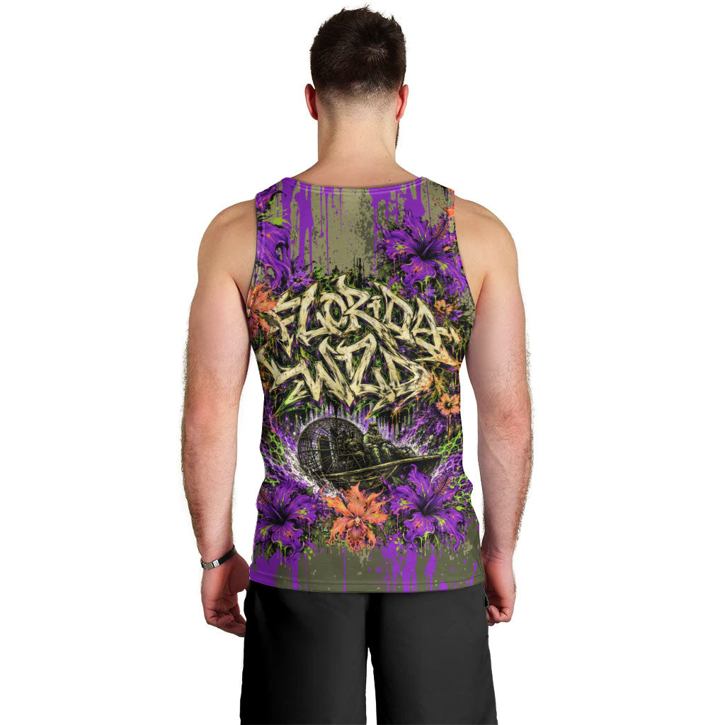 Florida Gator Wild Airboat Men Tank Top Tropical Hibiscus Floral Graffiti Paint Splatter Art