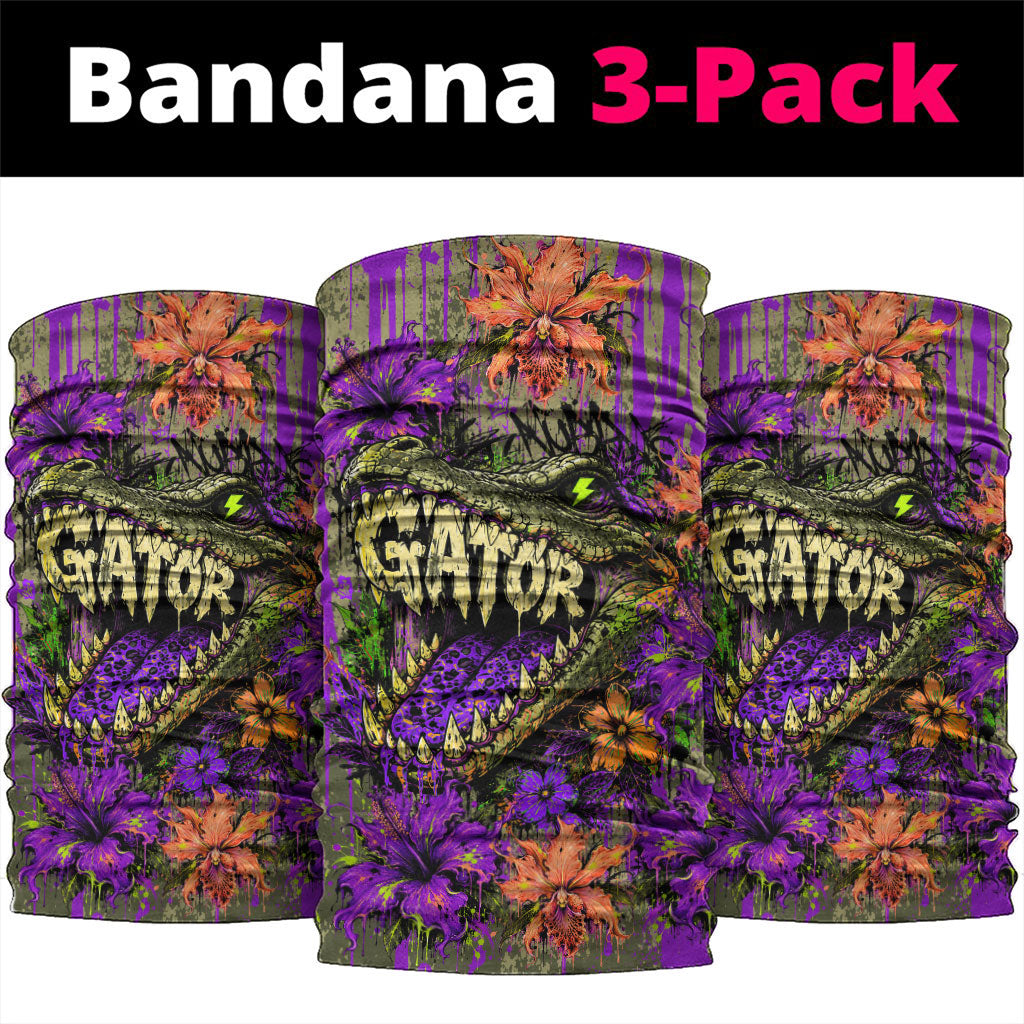 Florida Gator Wild Airboat Neck Gaiter Tropical Hibiscus Floral Graffiti Paint Splatter Art