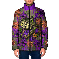 Florida Gator Wild Airboat Padded Jacket Tropical Hibiscus Floral Graffiti Paint Splatter Art