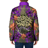 Florida Gator Wild Airboat Padded Jacket Tropical Hibiscus Floral Graffiti Paint Splatter Art