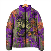 Florida Gator Wild Airboat Padded Jacket Tropical Hibiscus Floral Graffiti Paint Splatter Art