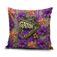 Florida Gator Wild Airboat Pillow Cover Tropical Hibiscus Floral Graffiti Paint Splatter Art