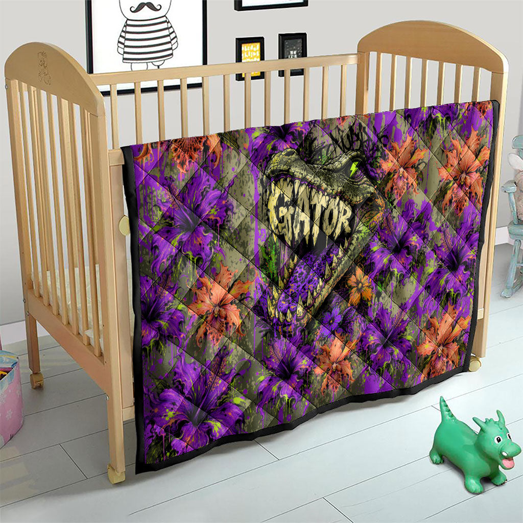 Florida Gator Wild Airboat Quilt Tropical Hibiscus Floral Graffiti Paint Splatter Art