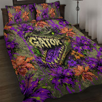 Florida Gator Wild Airboat Quilt Bed Set Tropical Hibiscus Floral Graffiti Paint Splatter Art