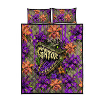 Florida Gator Wild Airboat Quilt Bed Set Tropical Hibiscus Floral Graffiti Paint Splatter Art