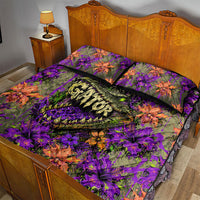 Florida Gator Wild Airboat Quilt Bed Set Tropical Hibiscus Floral Graffiti Paint Splatter Art