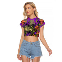 Florida Gator Wild Airboat Raglan Cropped T Shirt Tropical Hibiscus Floral Graffiti Paint Splatter Art