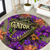 Florida Gator Wild Airboat Round Carpet Tropical Hibiscus Floral Graffiti Paint Splatter Art