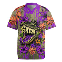 Florida Gator Wild Airboat Rugby Jersey Tropical Hibiscus Floral Graffiti Paint Splatter Art