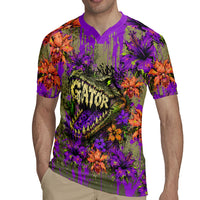 Florida Gator Wild Airboat Rugby Jersey Tropical Hibiscus Floral Graffiti Paint Splatter Art