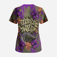 Florida Gator Wild Airboat Scrub Top Tropical Hibiscus Floral Graffiti Paint Splatter Art