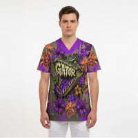 Florida Gator Wild Airboat Scrub Top Tropical Hibiscus Floral Graffiti Paint Splatter Art