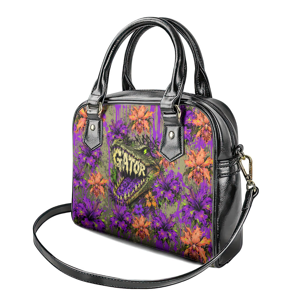Florida Gator Wild Airboat Shoulder Handbag Tropical Hibiscus Floral Graffiti Paint Splatter Art