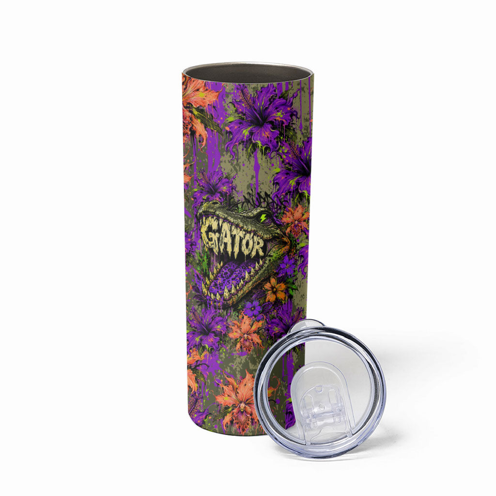 Florida Gator Wild Airboat Skinny Tumbler Tropical Hibiscus Floral Graffiti Paint Splatter Art