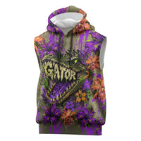 Florida Gator Wild Airboat Sleeveless Hoodie Tropical Hibiscus Floral Graffiti Paint Splatter Art