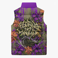 Florida Gator Wild Airboat Sleeveless Puffer Jacket Tropical Hibiscus Floral Graffiti Paint Splatter Art