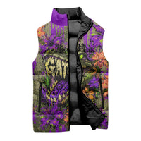Florida Gator Wild Airboat Sleeveless Puffer Jacket Tropical Hibiscus Floral Graffiti Paint Splatter Art