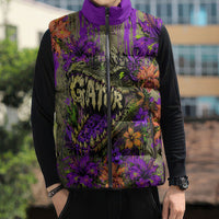 Florida Gator Wild Airboat Sleeveless Puffer Jacket Tropical Hibiscus Floral Graffiti Paint Splatter Art