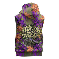 Florida Gator Wild Airboat Sleeveless Zip Hoodie Tropical Hibiscus Floral Graffiti Paint Splatter Art