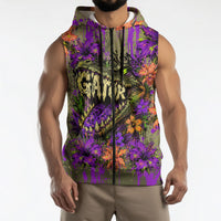 Florida Gator Wild Airboat Sleeveless Zip Hoodie Tropical Hibiscus Floral Graffiti Paint Splatter Art