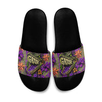 Florida Gator Wild Airboat Slide Sandals Tropical Hibiscus Floral Graffiti Paint Splatter Art