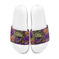 Florida Gator Wild Airboat Slide Sandals Tropical Hibiscus Floral Graffiti Paint Splatter Art