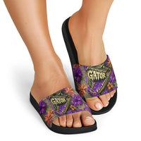 Florida Gator Wild Airboat Slide Sandals Tropical Hibiscus Floral Graffiti Paint Splatter Art