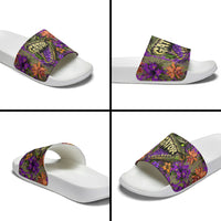 Florida Gator Wild Airboat Slide Sandals Tropical Hibiscus Floral Graffiti Paint Splatter Art