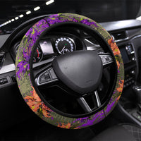 Florida Gator Wild Airboat Steering Wheel Cover Tropical Hibiscus Floral Graffiti Paint Splatter Art