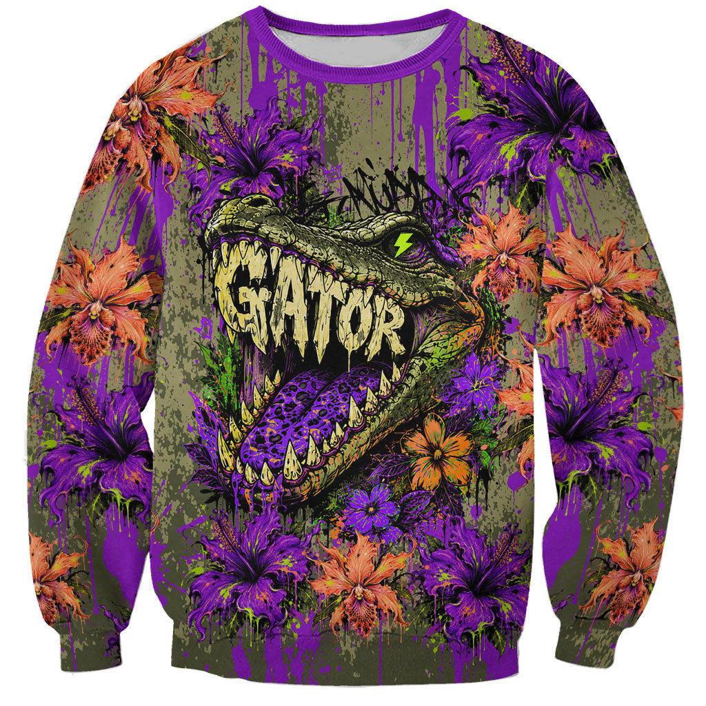 Florida Gator Wild Airboat Sweatshirt Tropical Hibiscus Floral Graffiti Paint Splatter Art