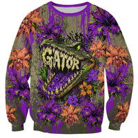 Florida Gator Wild Airboat Sweatshirt Tropical Hibiscus Floral Graffiti Paint Splatter Art