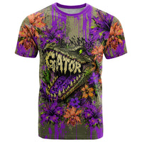 Florida Gator Wild Airboat T Shirt Tropical Hibiscus Floral Graffiti Paint Splatter Art