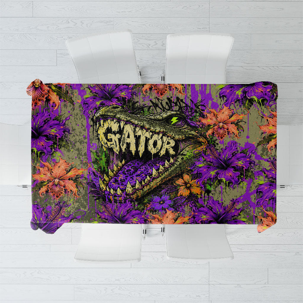 Florida Gator Wild Airboat Tablecloth Tropical Hibiscus Floral Graffiti Paint Splatter Art