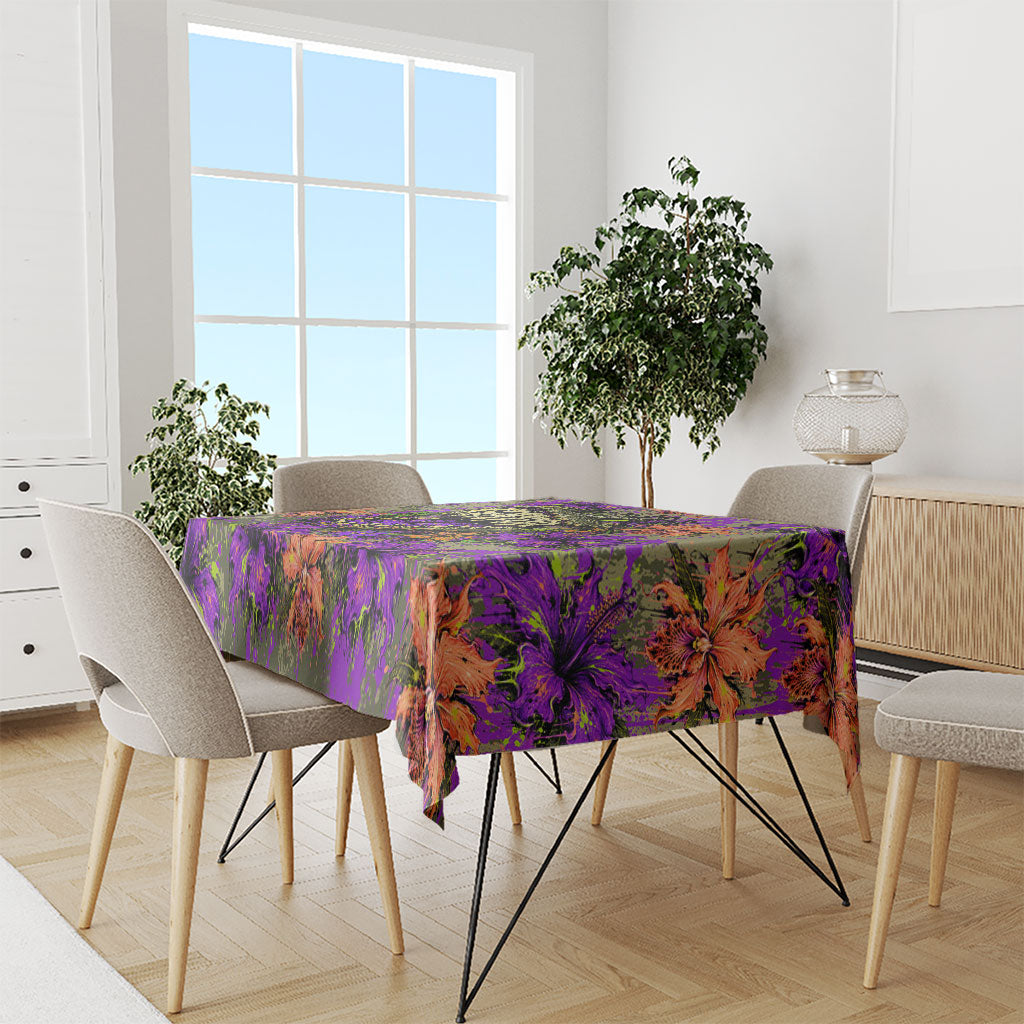 Florida Gator Wild Airboat Tablecloth Tropical Hibiscus Floral Graffiti Paint Splatter Art
