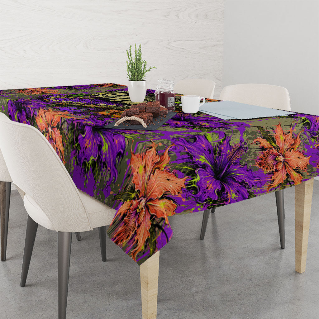 Florida Gator Wild Airboat Tablecloth Tropical Hibiscus Floral Graffiti Paint Splatter Art