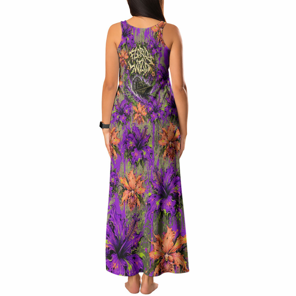 Florida Gator Wild Airboat Tank Maxi Dress Tropical Hibiscus Floral Graffiti Paint Splatter Art