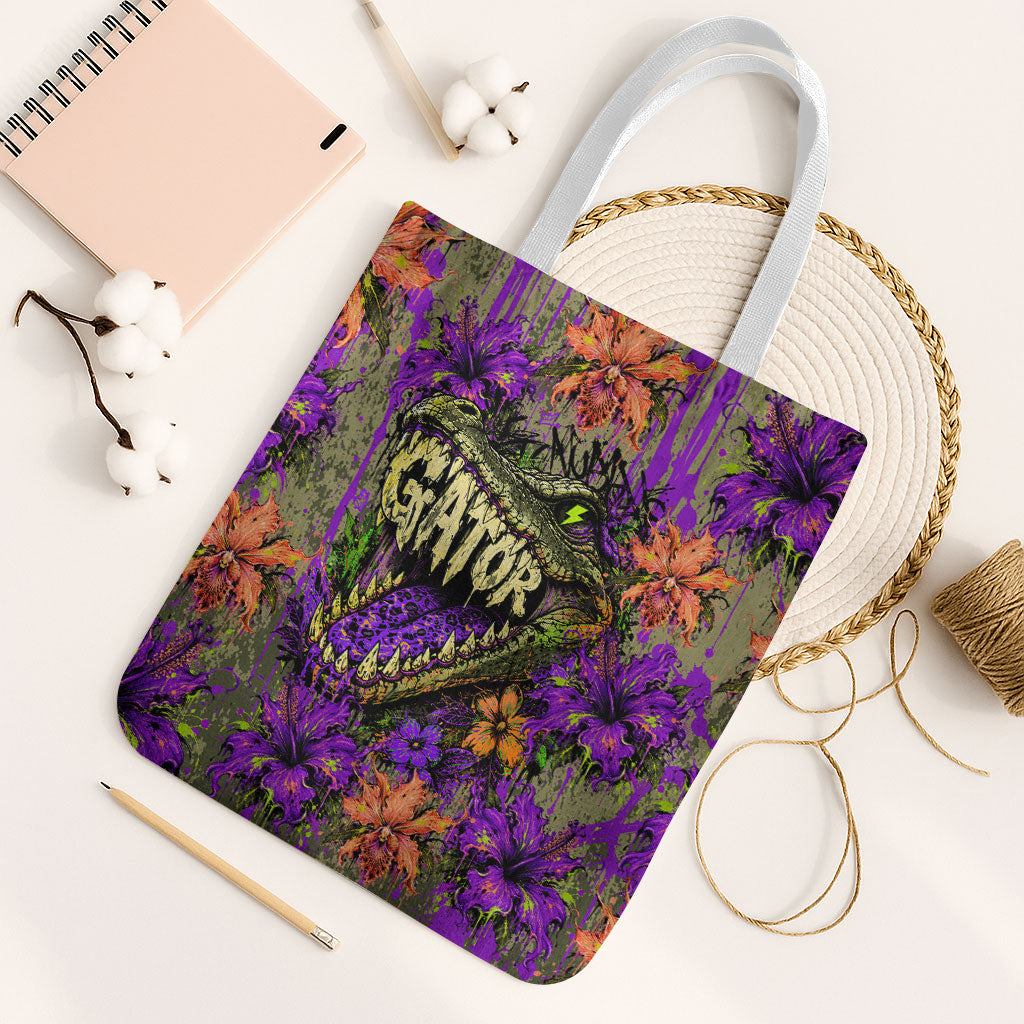 Florida Gator Wild Airboat Tote Bag Tropical Hibiscus Floral Graffiti Paint Splatter Art