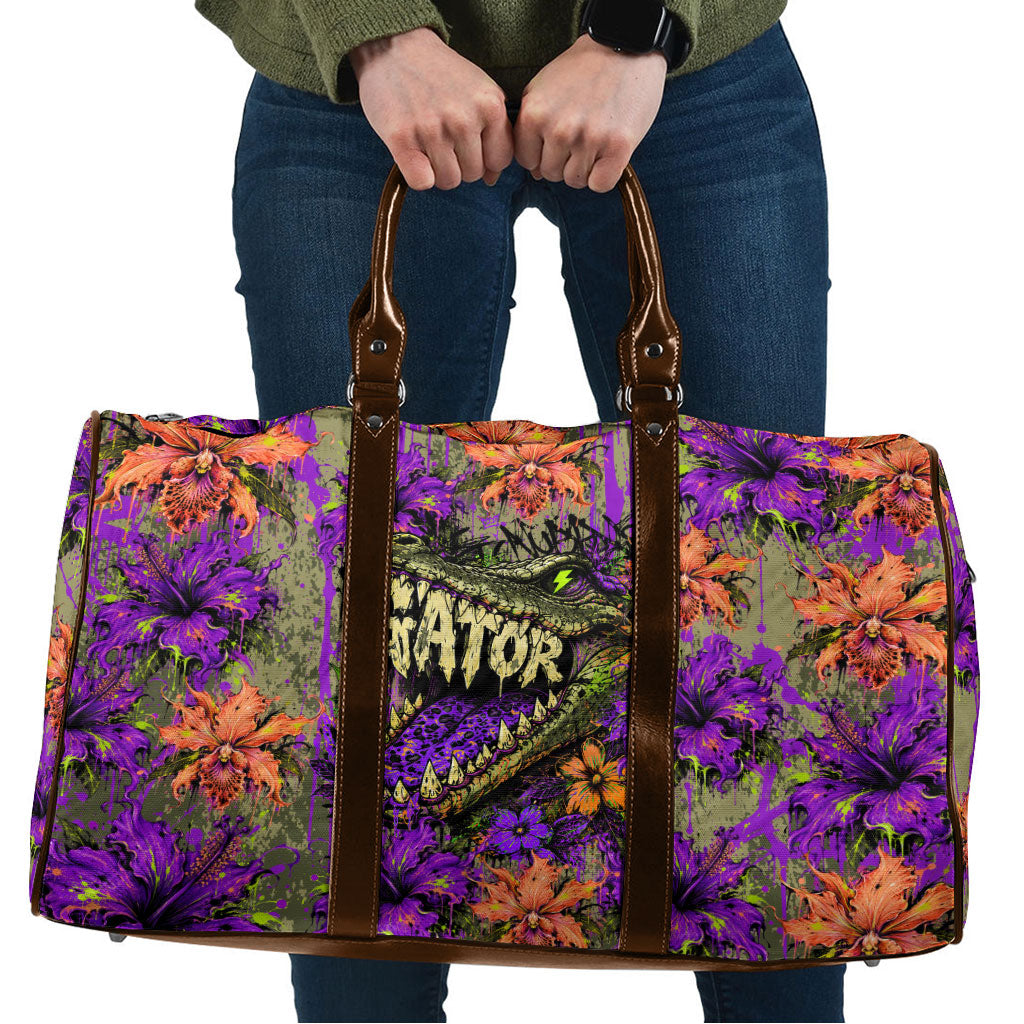 Florida Gator Wild Airboat Travel Bag Tropical Hibiscus Floral Graffiti Paint Splatter Art