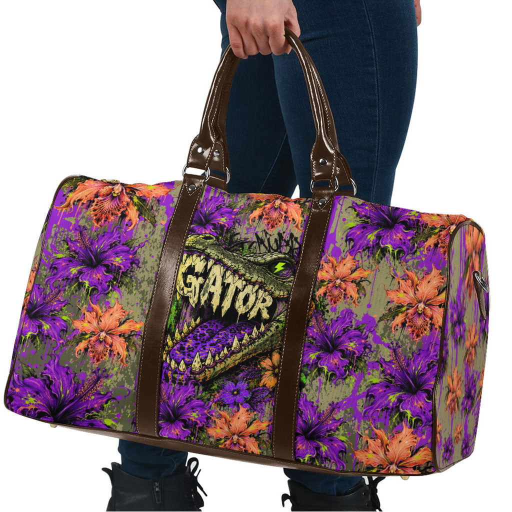 Florida Gator Wild Airboat Travel Bag Tropical Hibiscus Floral Graffiti Paint Splatter Art